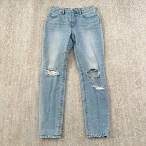 Revolve John Elliott Distressed Blue Light Wash Cropped Jeans 26